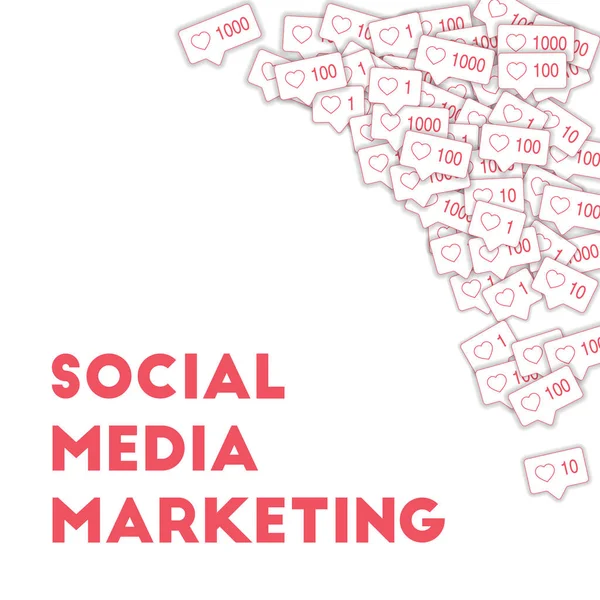 Sociala medier ikoner. Sociala medier marknadsföringskoncept. Fallande rosa som counter. Övre högra hörnet elem — Stock vektor