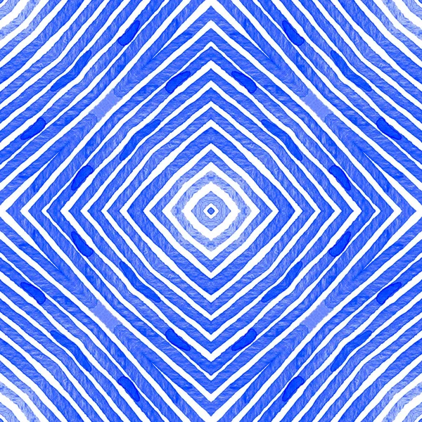 ブルーの幾何学的な水彩画。かわいいシームレス パターン。手には、縞模様が描かれました。ブラシ テクスチャです。吹いて Ch — ストック写真