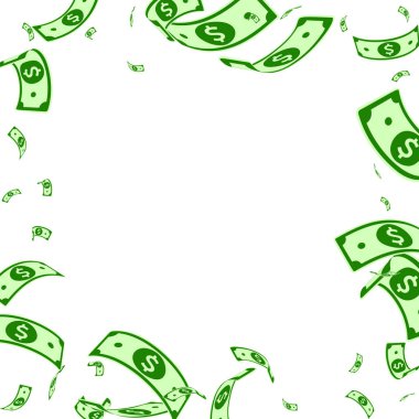 Amerikan Doları notlar düşüyor. Beyaz arka plan üzerinde rasgele Usd faturaları. ABD para. Güzel vektör illust