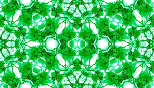 Зеленый бесшовный рисунок. Потрясающие тонкие мыльные пузыри. Кружево ручной работы текстильный орнамент. Калейдо — стоковое фото