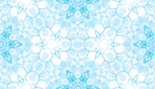Patrón azul sin costuras. Atractivas y delicadas burbujas de jabón. Encaje dibujado a mano adorno textil. Caleidosc —  Fotos de Stock