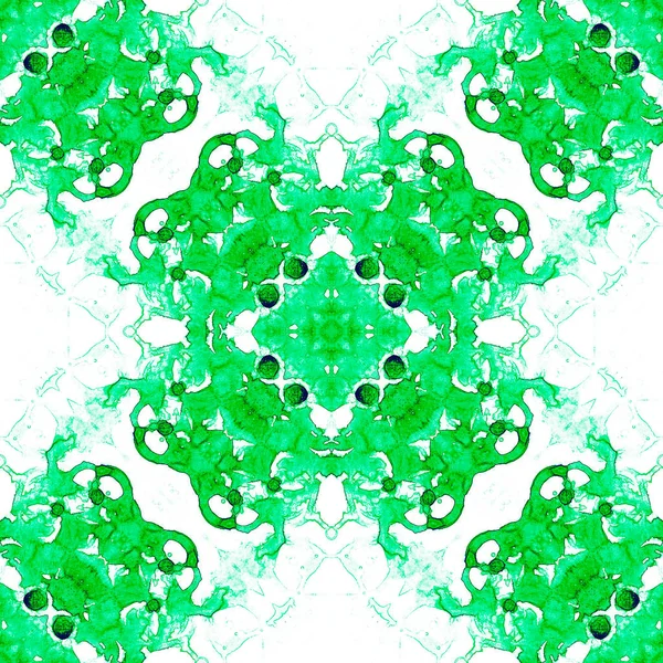 Padrão sem costura verde. Apelando delicadas bolhas de sabão. Laço mão desenhado ornamento têxtil. Kaleidosc — Fotografia de Stock