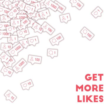 Sosyal medya simgeler. Sosyal medya pazarlama kavramı. Düşen karşı yorum arkadaş bildirim. Beyaz arka plan üzerinde dağınık sol üst öğeleri.