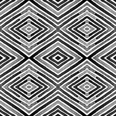 Koyu siyah ve beyaz geometrik suluboya. İyi Seamless modeli. El çizgili çekilmiş. Fırça Textur