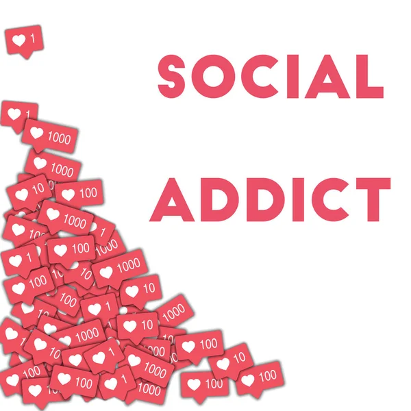 Sozialsüchtig. Social-Media-Symbole in abstrakter Form Hintergrund mit rosa Zähler. Sozialsüchtiger — Stockfoto