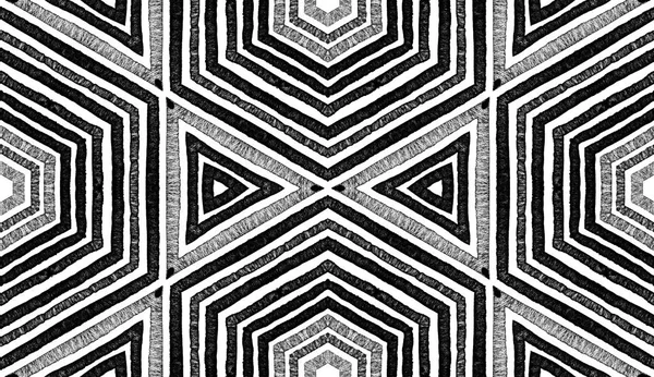 Tmavě černé a bílé geometrické akvarel. Oslňující vzor bezešvé. Ručně tažené pruhy. Štětec Text — Stock fotografie