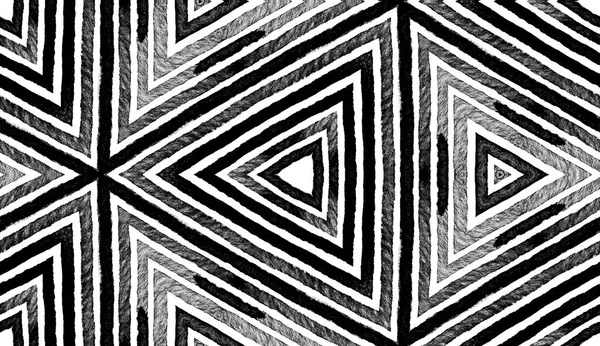 Dark black and white Geometric Watercolor. Decent Seamless Pattern. Hand Drawn Stripes. Brush Textur — Stock Photo, Image