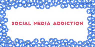 Sosyal medya bağımlılığı. Sosyal medya simgeleri soyut şekilli arkaplan ve dağınık başparmaklar. 