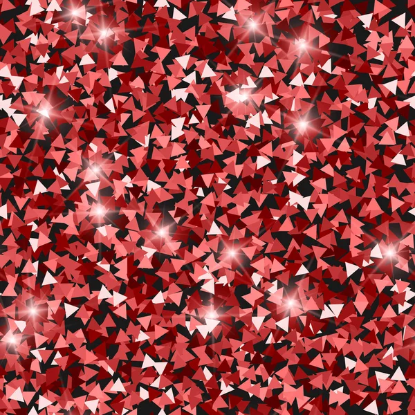 Glitter textura sem costura. Partículas vermelhas adoráveis. Padrão infinito feito de triângulos cintilantes. Prett... — Vetor de Stock
