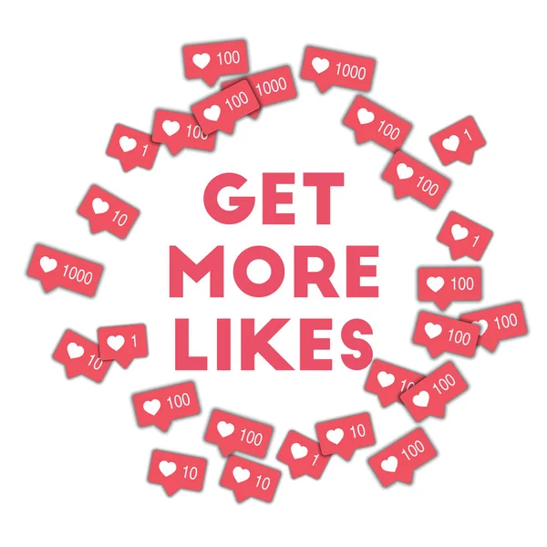 Arranja mais gostos. Ícones de mídia social em fundo forma abstrata com contador rosa. Obter mais gosta co — Fotografia de Stock