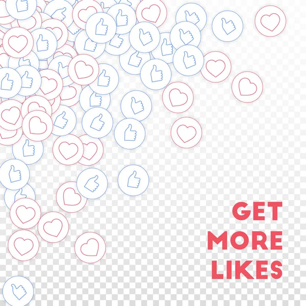 Social media icons. Social media marketing concept. Falling scattered thumbs up hearts. Scattered to