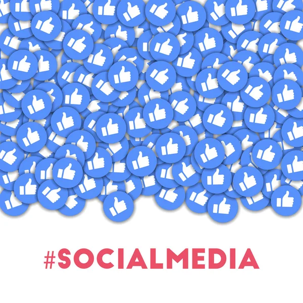 Social media icons in abstract shape background with scattered thumbs up. — Stock Photo, Image