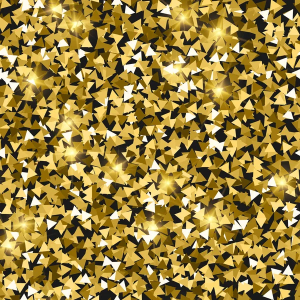 キラキラのシームレスなテクスチャです。愛らしい金粒子。無限のパターンは輝く三角形から成っています。Incr — ストックベクタ