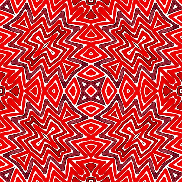 Red Geometric Watercolor. Cute Seamless Pattern. Hand Drawn Stripes. Brush Texture. — Stock Photo, Image