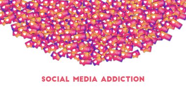 Sosyal medya bağımlılık. Sosyal Medya Icons degrade sayaç ile soyut şekli arka plan.