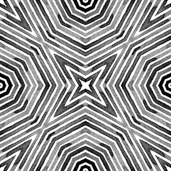 흑백의 기하학적 인 수채화 창의적인 완벽 한 패턴입니다. 손으로 그린 줄무늬. 브러시 텍스처. — 스톡 사진