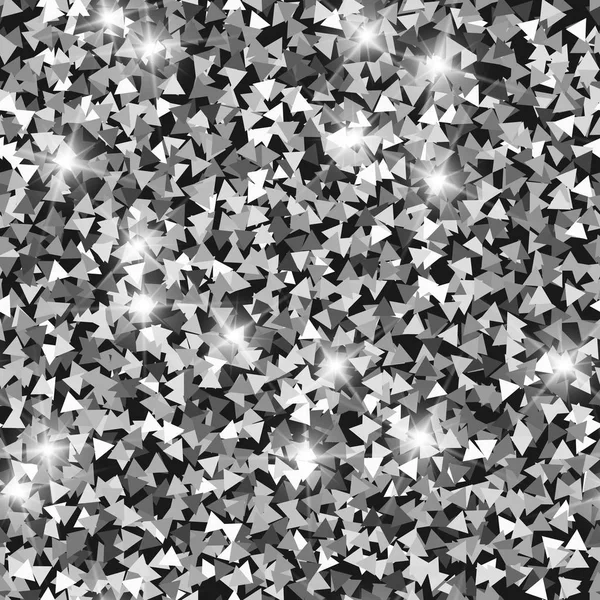Texture glitter senza cuciture. Particelle d'argento adorabili. Modello infinito fatto di triangoli scintillanti. Su — Vettoriale Stock