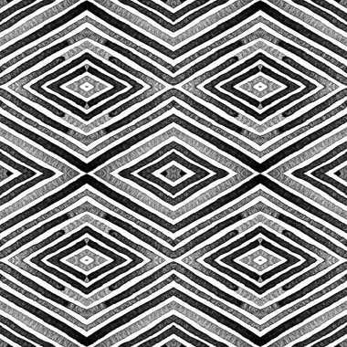 Koyu siyah ve beyaz geometrik suluboya. İyi Seamless modeli. El çizgili çekilmiş. Fırça Textur