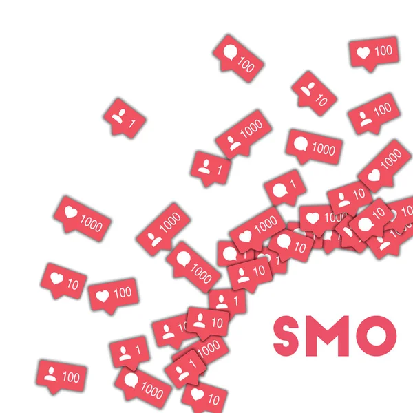 SMO. Sociala medier ikoner i abstrakt form bakgrund med counter, kommentar och vän anmälan. — Stockfoto
