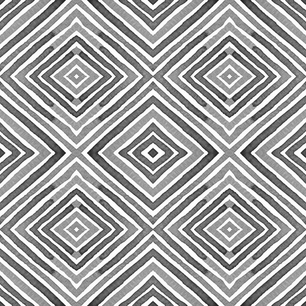 Black and white Geometric Watercolor. Creative Seamless Pattern. Hand Drawn Stripes. Brush Texture. — Stock Photo, Image