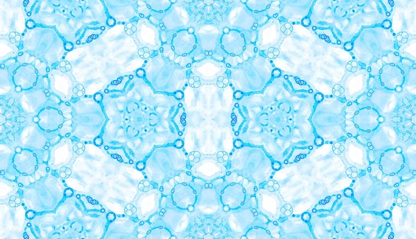 Patrón azul sin costuras. Sorprendentes burbujas de jabón delicadas. Encaje dibujado a mano adorno textil. Caleidos —  Fotos de Stock