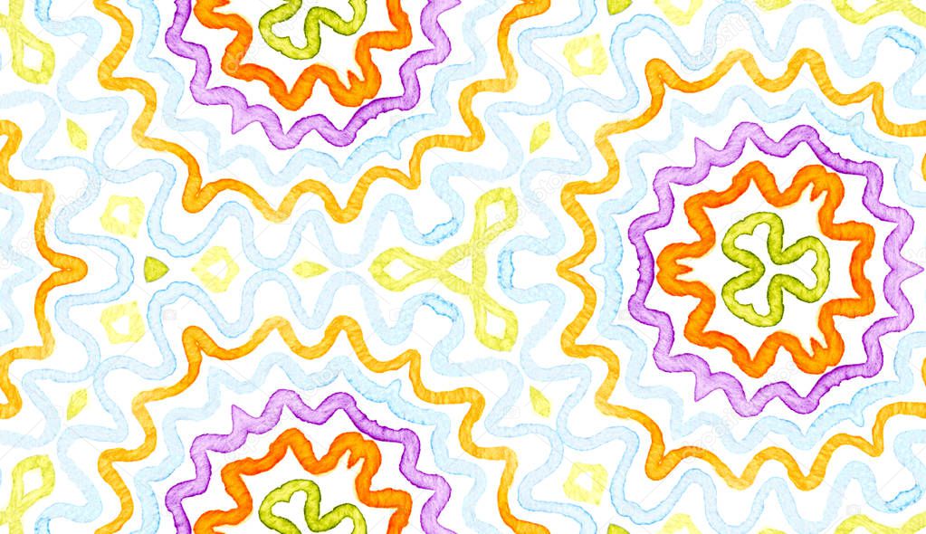 Colorful Geometric Watercolor. Dazzling Seamless Pattern. Hand Drawn Stripes. Brush Texture. Charmin
