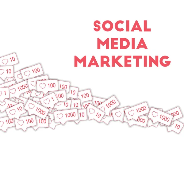 Symbole der sozialen Medien. Social Media Marketing Konzept. rosa wie ein Zähler. quadratische Formelemente — Stockvektor