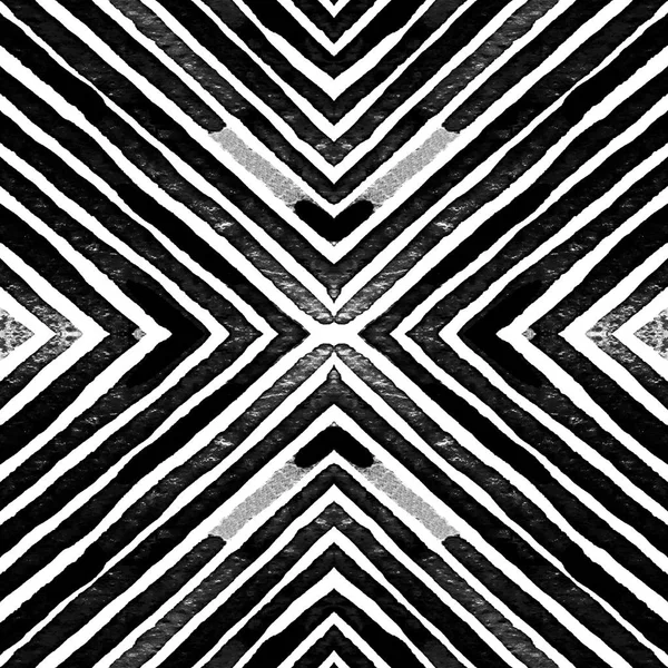 Dark black and white Geometric Watercolor. Decent Seamless Pattern. Hand Drawn Stripes. Brush Textur — Stock Photo, Image
