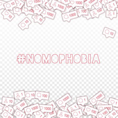 Sosyal medya simgeler. Nomophobia kavramı. Düşen karşı yorum arkadaş bildirim. Popüler sınırları