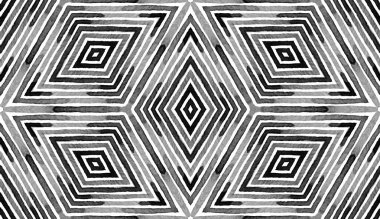 Siyah ve beyaz geometrik suluboya. Yaratıcı Seamless modeli. El çizgili çekilmiş. Fırça dokusu. 