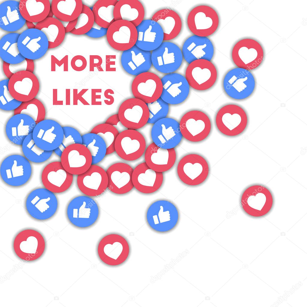 More likes. Social media icons in abstract shape background with scattered thumbs up and hearts. Mor