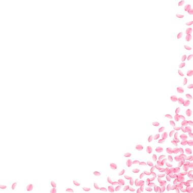 Sakura yaprakları aşağı düşen. Romantik pembe ipek gibi küçük çiçekler. Kalın uçan kiraz yaprakları. Kare RI