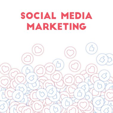 Sosyal medya simgeler. Sosyal medya pazarlama kavramı. Dağınık kalpler Yaşasın düşüyor. Bott dağılım