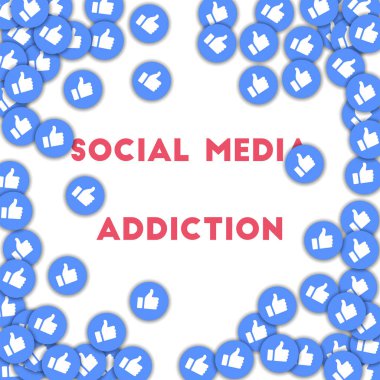 Sosyal medya bağımlılık. Sosyal Medya Icons dağınık başparmak yukarıya ile soyut şekli arka plan. Yani