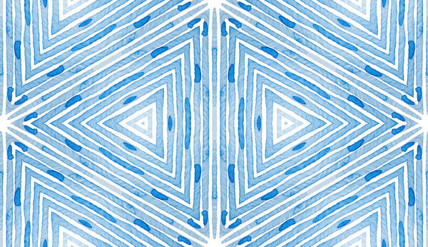 Blue Geometric Watercolor. Curious Seamless Patter