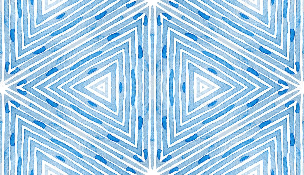 Blue Geometric Watercolor. Curious Seamless Patter