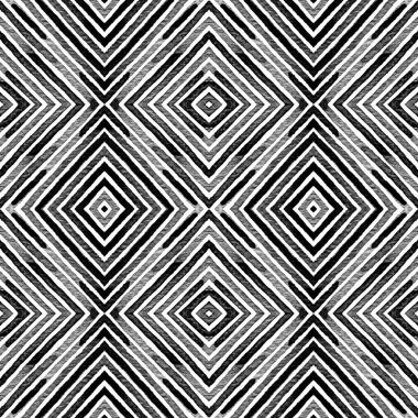 Koyu siyah ve beyaz geometrik suluboya. İyi Seamless modeli. El çizgili çekilmiş. Fırça Textur