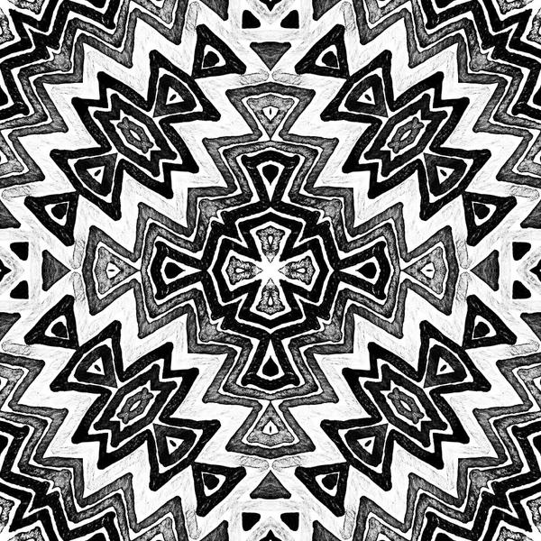 Acuarela geométrica en blanco y negro oscuro. Patrón decente sin costura. Rayas hechas a mano. Cepillo Textur —  Fotos de Stock