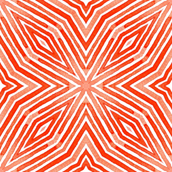 赤の幾何学的な水彩画。楽しいシームレス パターン。手には、縞模様が描かれました。ブラシ テクスチャです。チェの価値があります。 — ストック写真