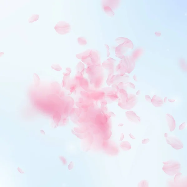 Des pétales de Sakura tombent. Fleurs roses romantiques — Image vectorielle