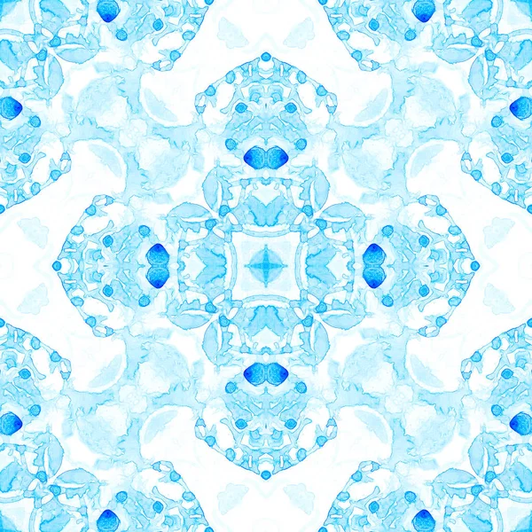 Padrão sem costura azul. Apelando delicadas bolhas de sabão. Laço mão desenhado ornamento têxtil. Kaleidosco — Fotografia de Stock