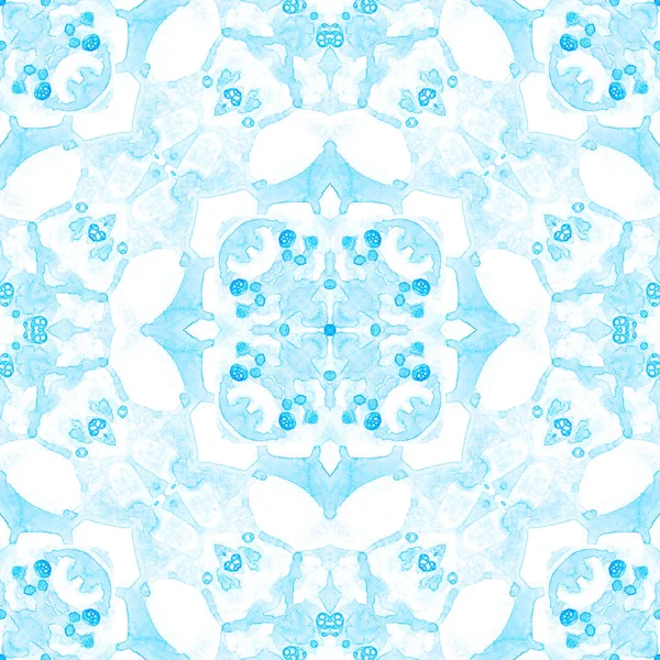 Modrý vzor bezešvé. Umělecké jemné mýdlové bubliny. Krajka ručně tažené textilní ozdoba. Kaleidoscop — Stock fotografie