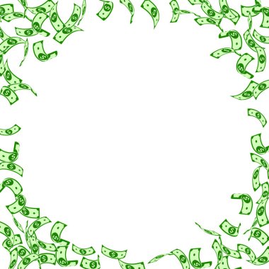 Amerikan Doları notlar düşüyor. Seyrek Usd faturalarında beyaz arka plan. ABD para. Güzel vektör illust