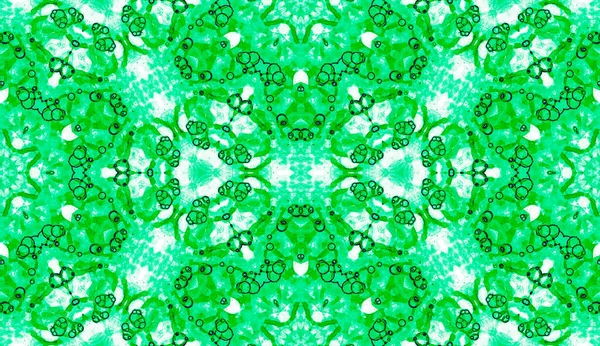 Зеленый бесшовный рисунок. Забавные тонкие мыльные пузыри. Кружево ручной работы текстильный орнамент. Калейдоскоп — стоковое фото