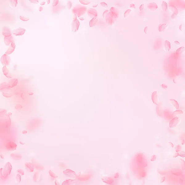 Des pétales de Sakura tombent. Fleurs roses romantiques — Image vectorielle