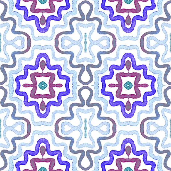 Modrá geometrická akvarel. Zvědavý bezproblémový vzor — Stock fotografie
