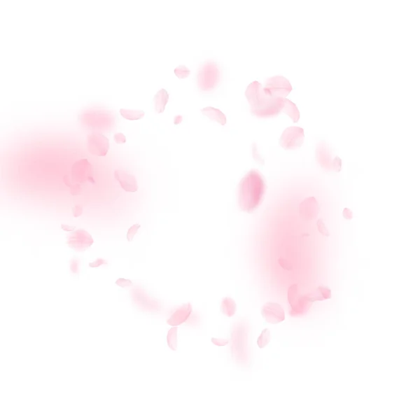 Des pétales de Sakura tombent. Fleurs roses romantiques — Image vectorielle