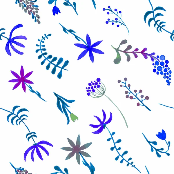 Cute watercolor floral seamless pattern. Blue boho — Stock Photo, Image