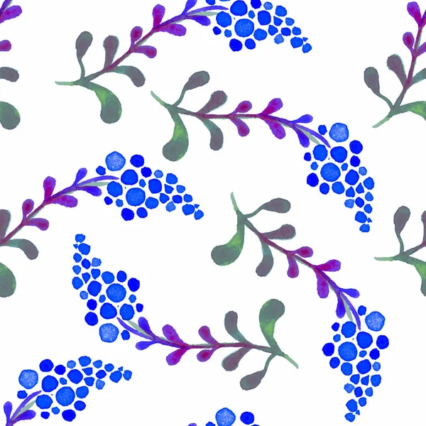 Cute watercolor floral seamless pattern. Blue boho — Stock Photo, Image