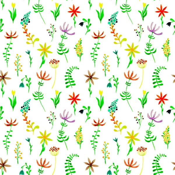 Симпатичный акварельный цветочный бесшовный узор. Green boh — стоковое фото